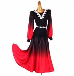 Women navy red gradient ballroom dance dresses  for girls flamenco waltz tango foxtrot smooth dance long gown for female